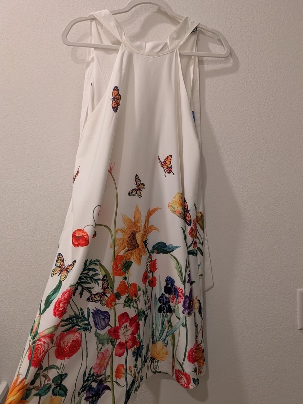 Girls White Floral & Butterfly Halter Dress